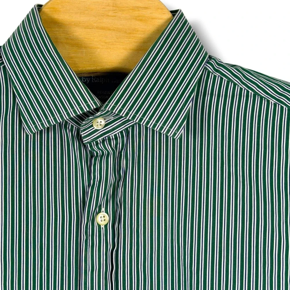 Vintage Polo Ralph Lauren Button Down Men 16.5 L Green Striped Regent Classic